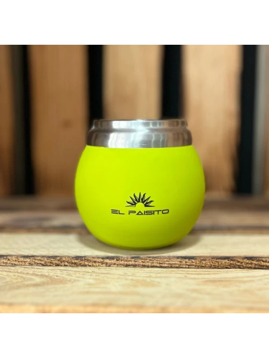 Paisito pistachio stainless steel mate cup 150ml — steel interior and soft-touch rubber exterior, modern and easy to clean.