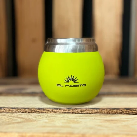 Paisito pistachio stainless steel mate cup 150ml — steel interior and soft-touch rubber exterior, modern and easy to clean.