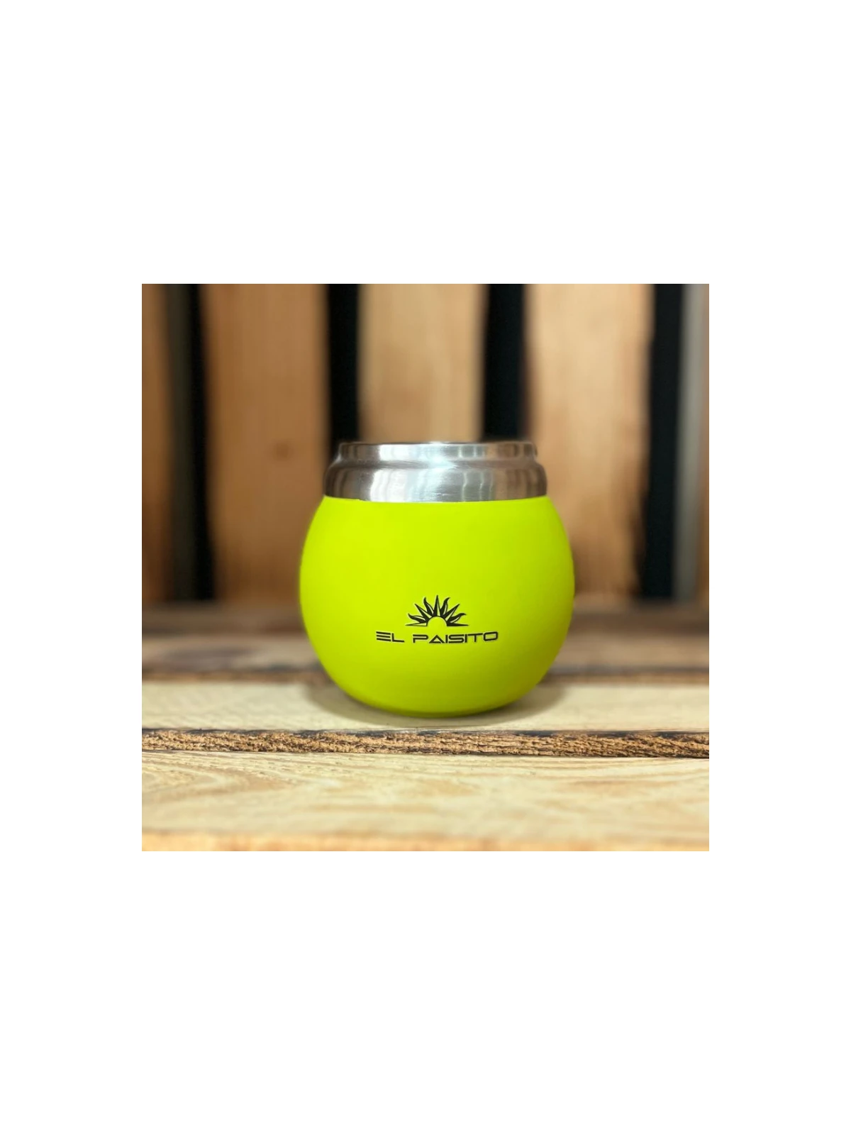 Paisito pistachio stainless steel mate cup 150ml — steel interior and soft-touch rubber exterior, modern and easy to clean.