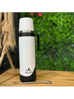 Termo 3 en 1 Mate-Santé 1L Blanco con bombilla y mate integrados.