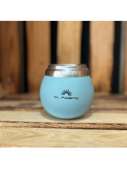 Mate bola El Paisito celeste 150 ml con interior acero inox y exterior de goma – práctico y moderno.