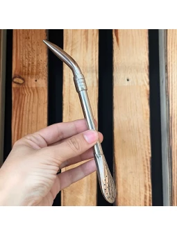 Bombilla acero inoxidable El Paisito 19 cm con anillo decorativo, ideal para mate tradicional.